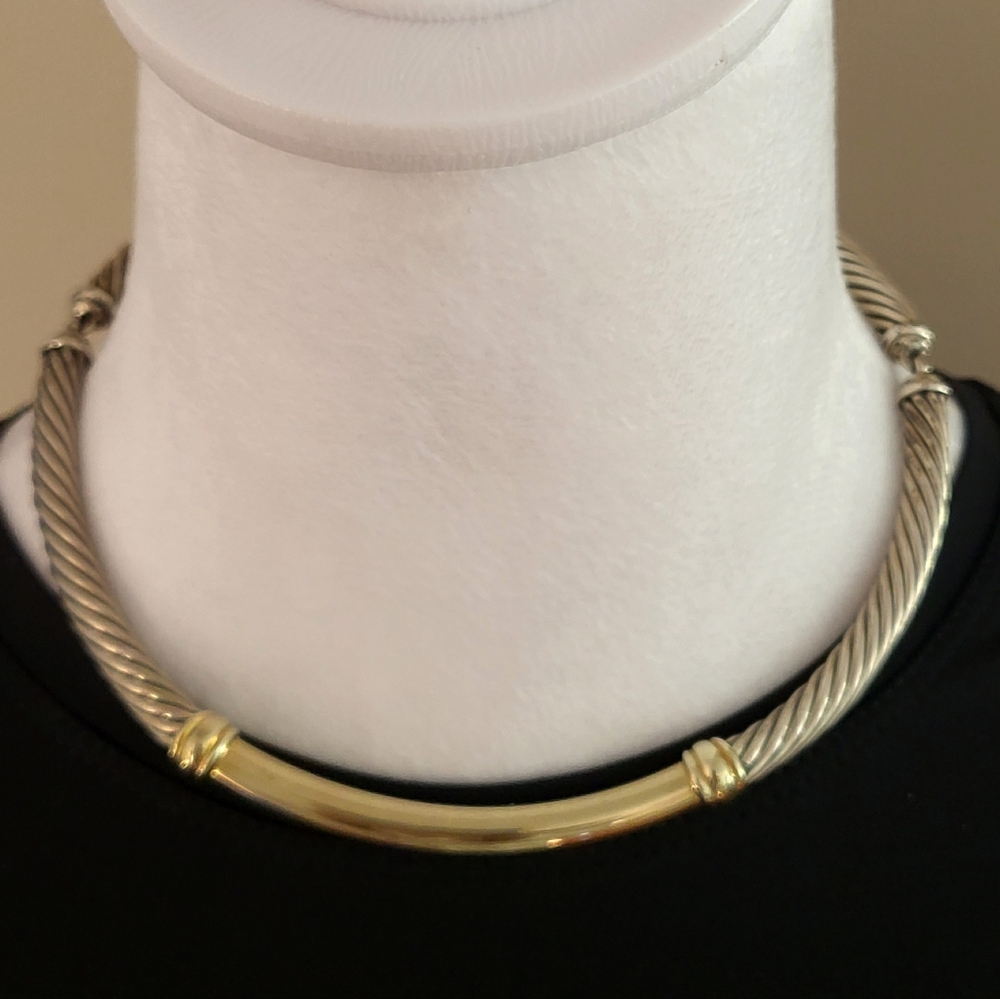 David Yurman Metro Cable Hinged Choker Necklace, Sterling and 14K Gold